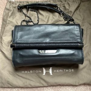 Halston Heritage black leather shoulder bag